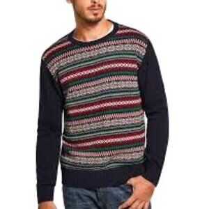 NWT Weatherproof Vintage Fair Isle Ribbed Trim Crewneck Sweater. Navy. Size XL